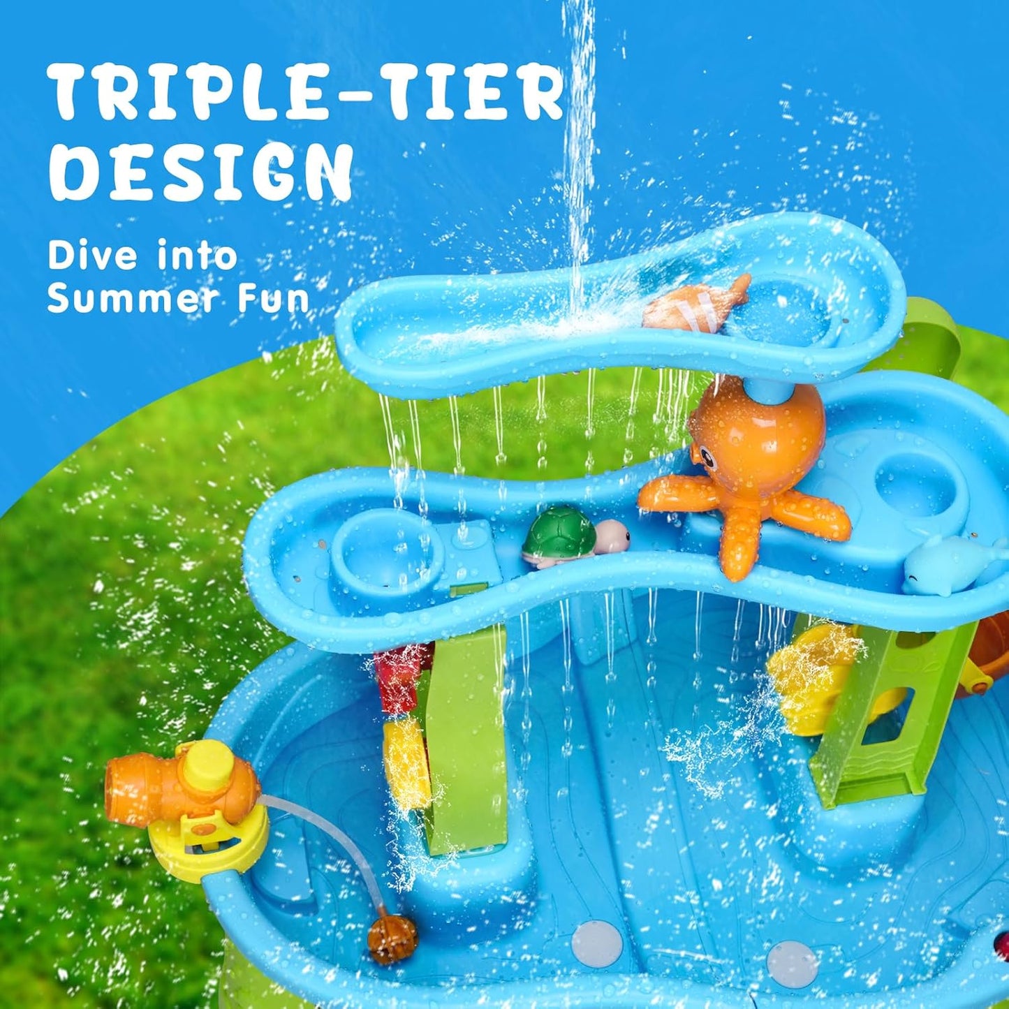 3 - Tier Outdoor Water Play Table with Accessories for Kids Summer Beach Backyard Garden Sensory Toy Set for Boys & Girls Ages 3+