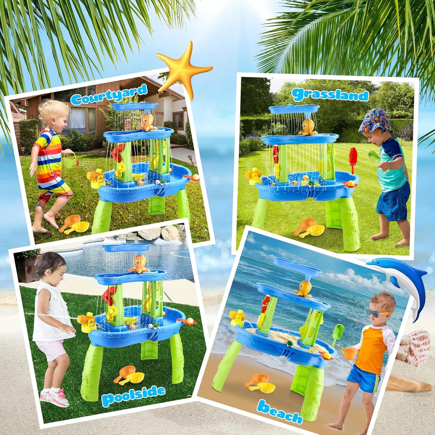 3 - Tier Outdoor Water Play Table with Accessories for Kids Summer Beach Backyard Garden Sensory Toy Set for Boys & Girls Ages 3+