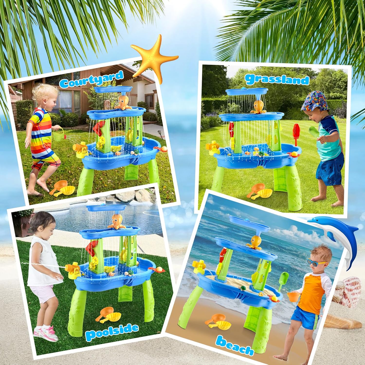 3 - Tier Outdoor Water Play Table with Accessories for Kids Summer Beach Backyard Garden Sensory Toy Set for Boys & Girls Ages 3+