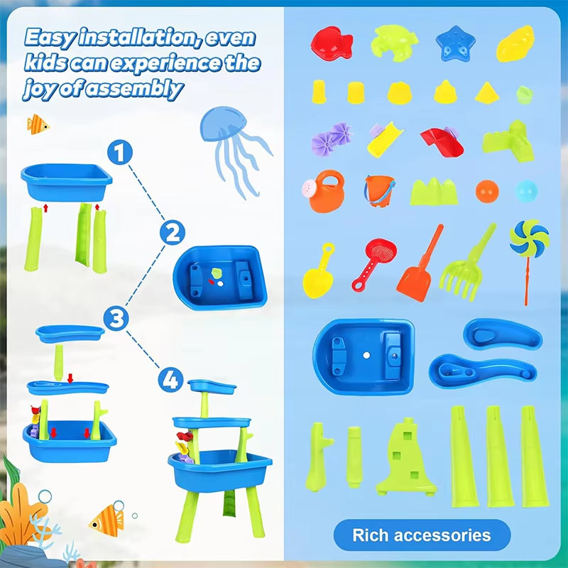 3 - Tier Outdoor Water Play Table with Accessories for Kids Summer Beach Backyard Garden Sensory Toy Set for Boys & Girls Ages 3+