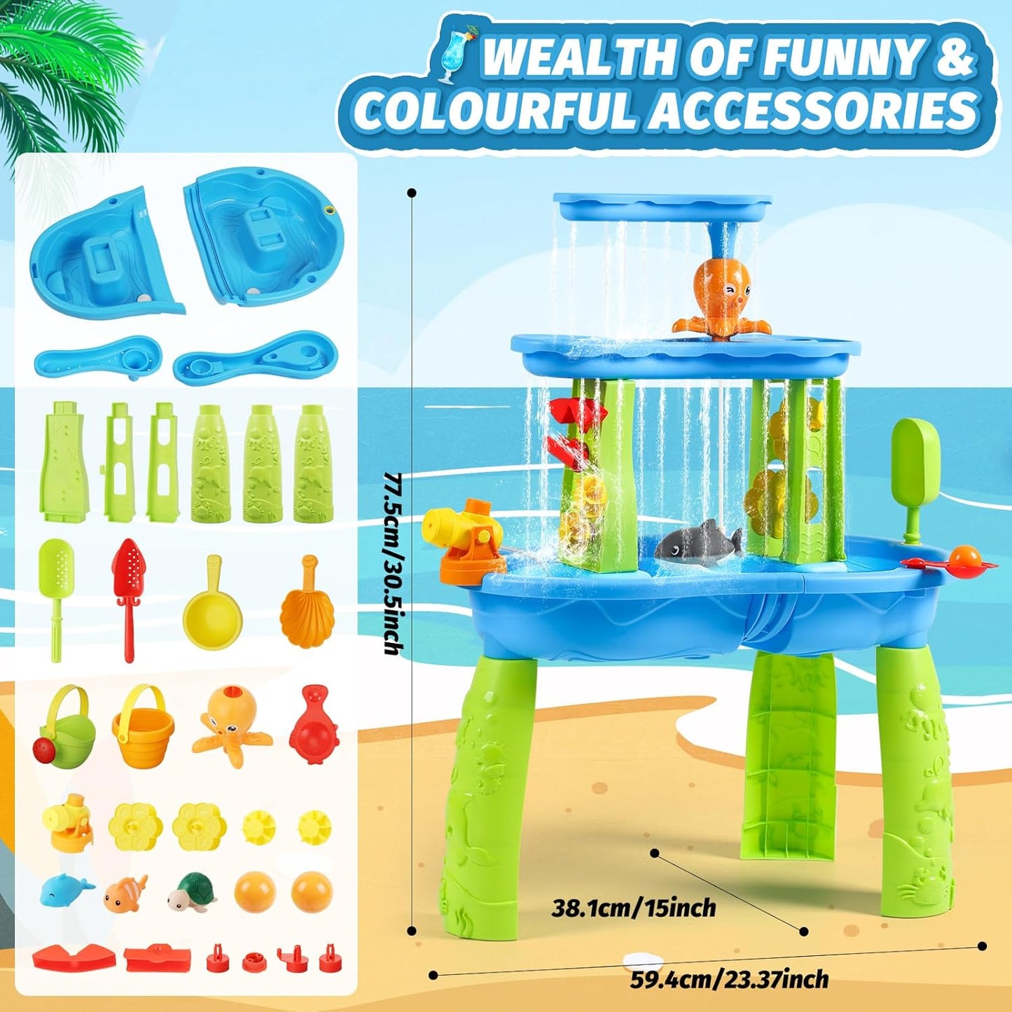 3 - Tier Outdoor Water Play Table with Accessories for Kids Summer Beach Backyard Garden Sensory Toy Set for Boys & Girls Ages 3+