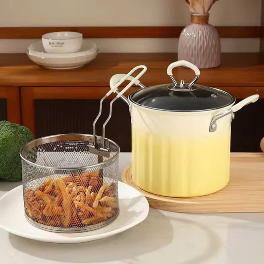 3 Litre Deep Frying Pot with Strainer – Safe Material, Compatible with Multiple Stovetops, Easy to Clean