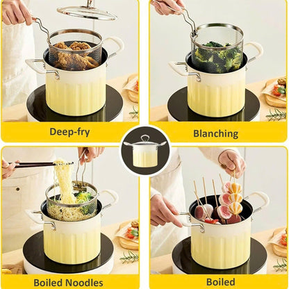 3 Litre Deep Frying Pot with Strainer – Safe Material, Compatible with Multiple Stovetops, Easy to Clean