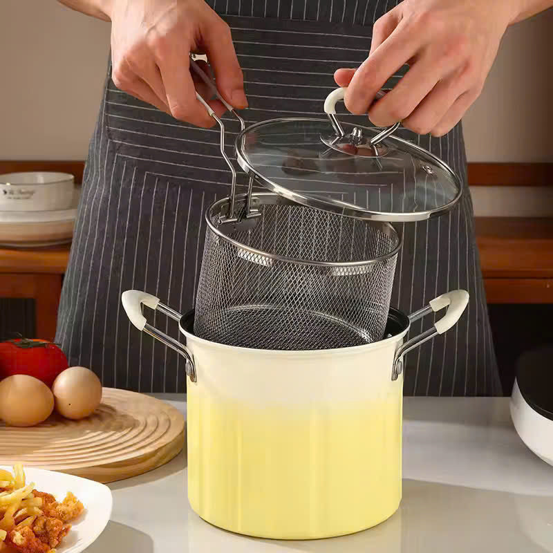3 Litre Deep Frying Pot with Strainer – Safe Material, Compatible with Multiple Stovetops, Easy to Clean