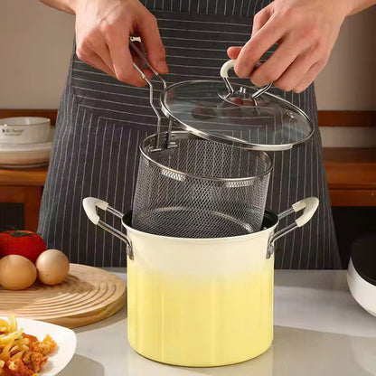 3 Litre Deep Frying Pot with Strainer – Safe Material, Compatible with Multiple Stovetops, Easy to Clean