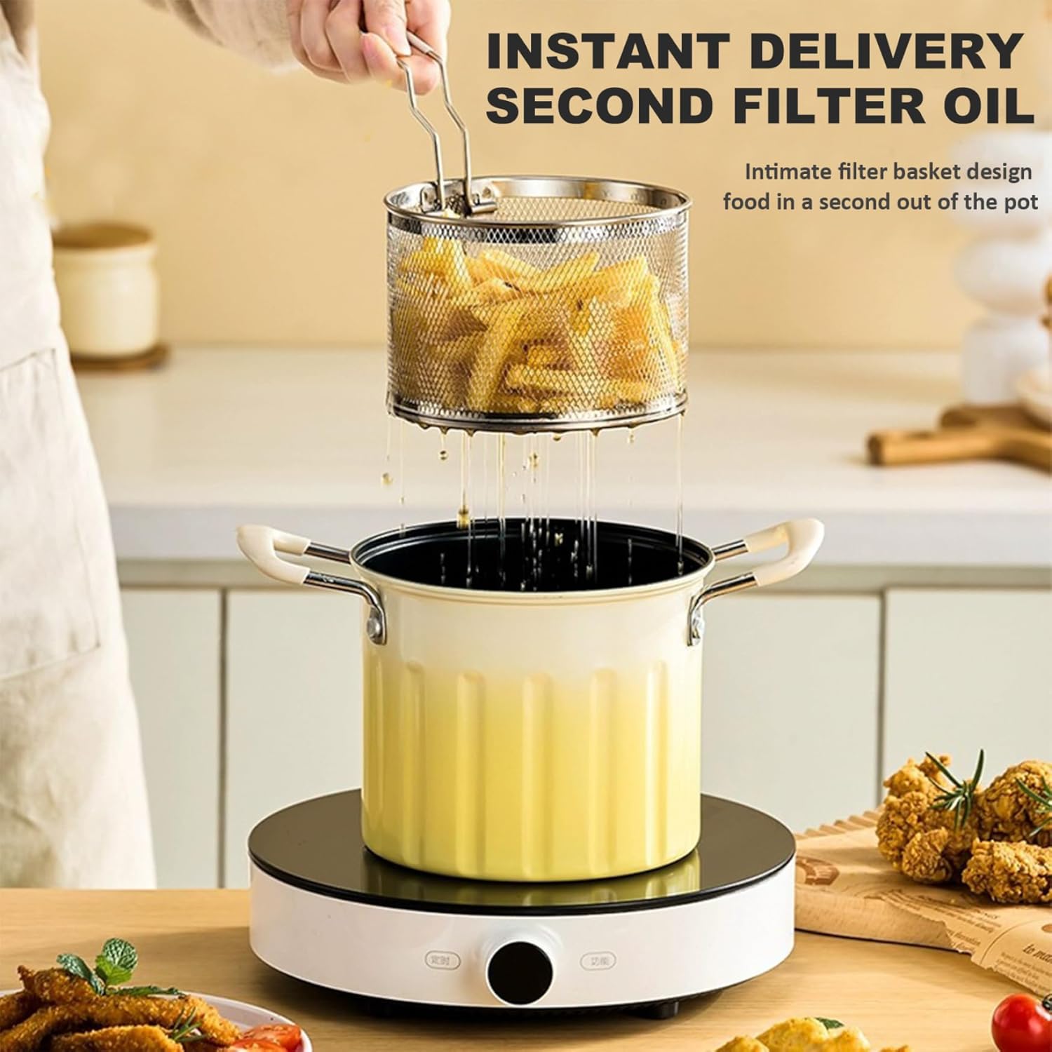 3 Litre Deep Frying Pot with Strainer – Safe Material, Compatible with Multiple Stovetops, Easy to Clean