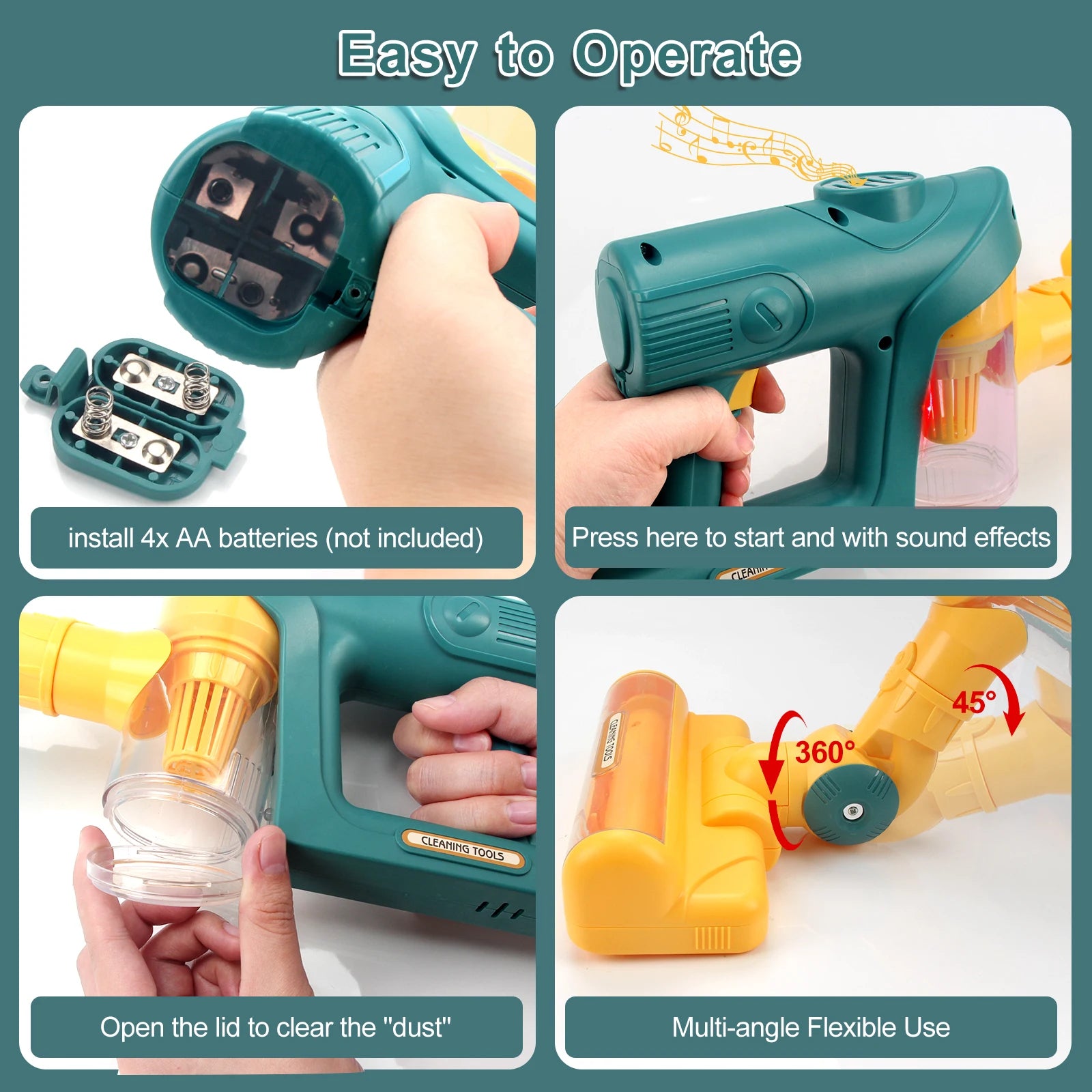 3 in 1 Electric Mini Vacuum Cleaner Toy with Simulated Suction Effect, Lights & Sounds, Safe for Ages 3+