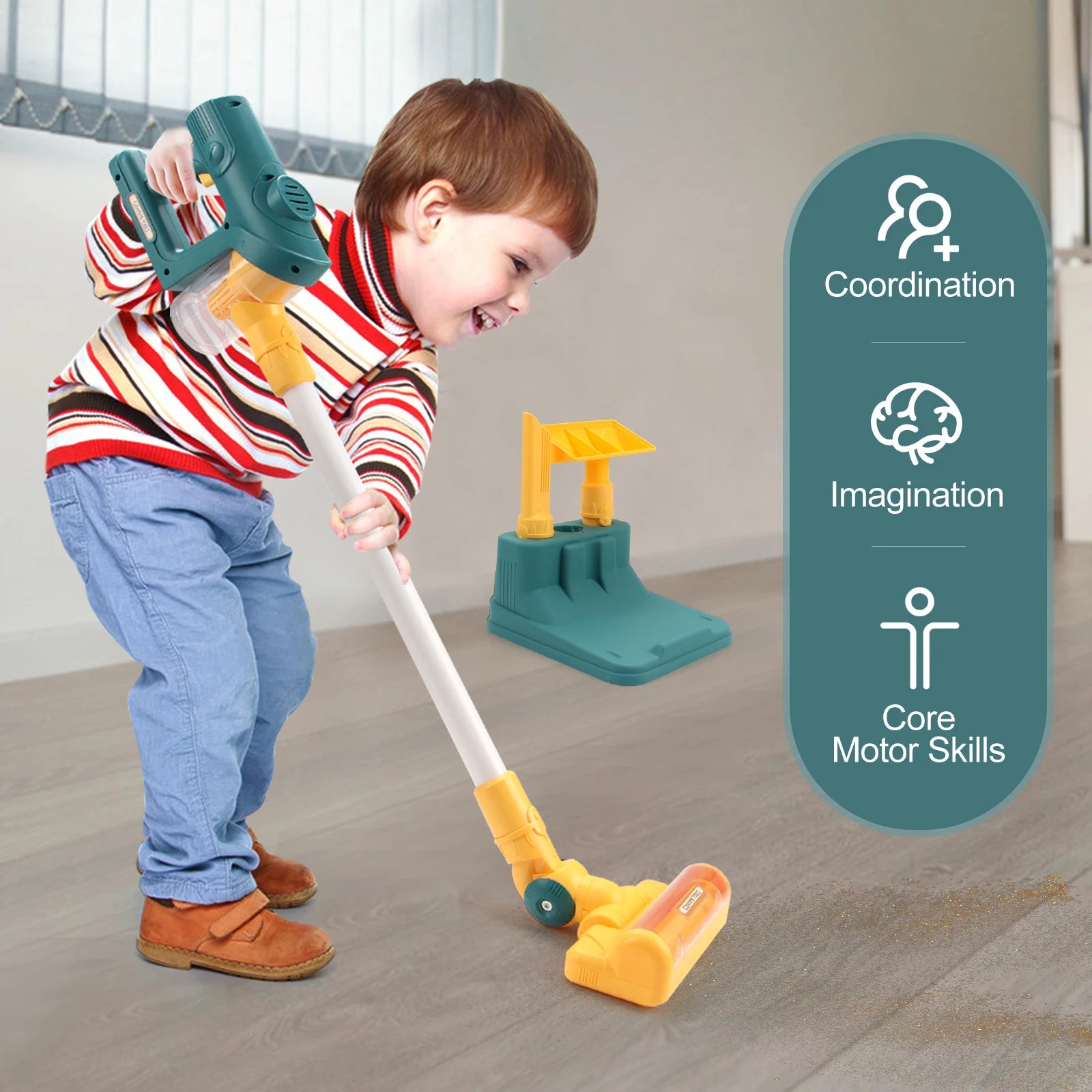 3 in 1 Electric Mini Vacuum Cleaner Toy with Simulated Suction Effect, Lights & Sounds, Safe for Ages 3+