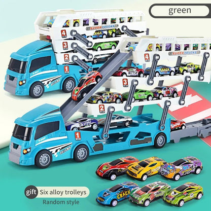 4-Layer Truck Carrier Toy with Foldable Design, Pull-Back Cars, Perfect for Kids Ages 4+
