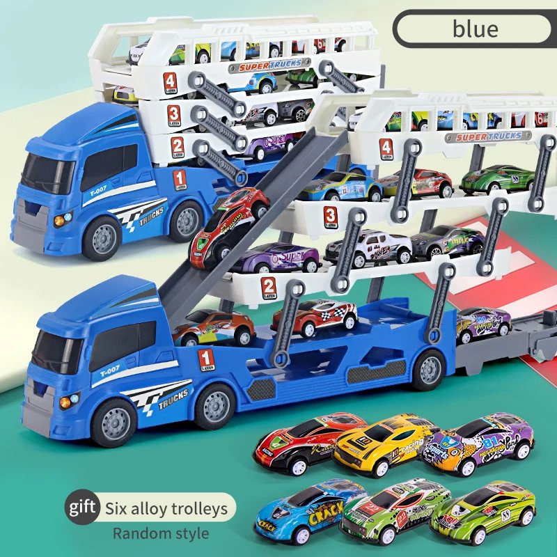 4-Layer Truck Carrier Toy with Foldable Design, Pull-Back Cars, Perfect for Kids Ages 4+