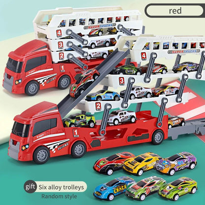 4-Layer Truck Carrier Toy with Foldable Design, Pull-Back Cars, Perfect for Kids Ages 4+