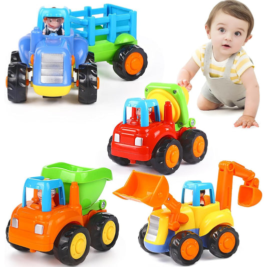 4-Pack Friction Vehicle Toys, No Batteries Required, Easy to Use, Cartoon Design, Compact Size, Safe for Ages 1+