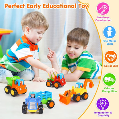4-Pack Friction Vehicle Toys, No Batteries Required, Easy to Use, Cartoon Design, Compact Size, Safe for Ages 1+