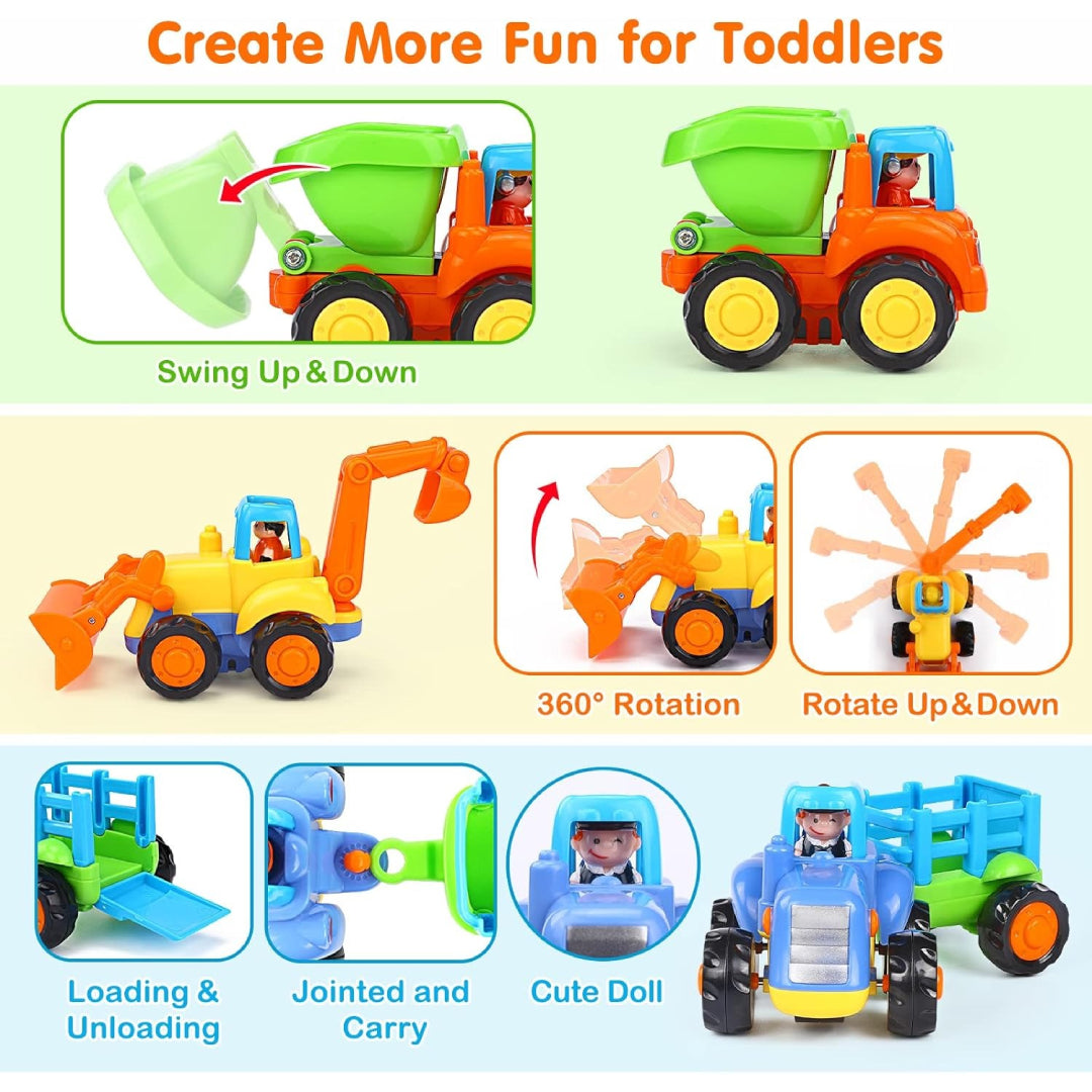 4-Pack Friction Vehicle Toys, No Batteries Required, Easy to Use, Cartoon Design, Compact Size, Safe for Ages 1+