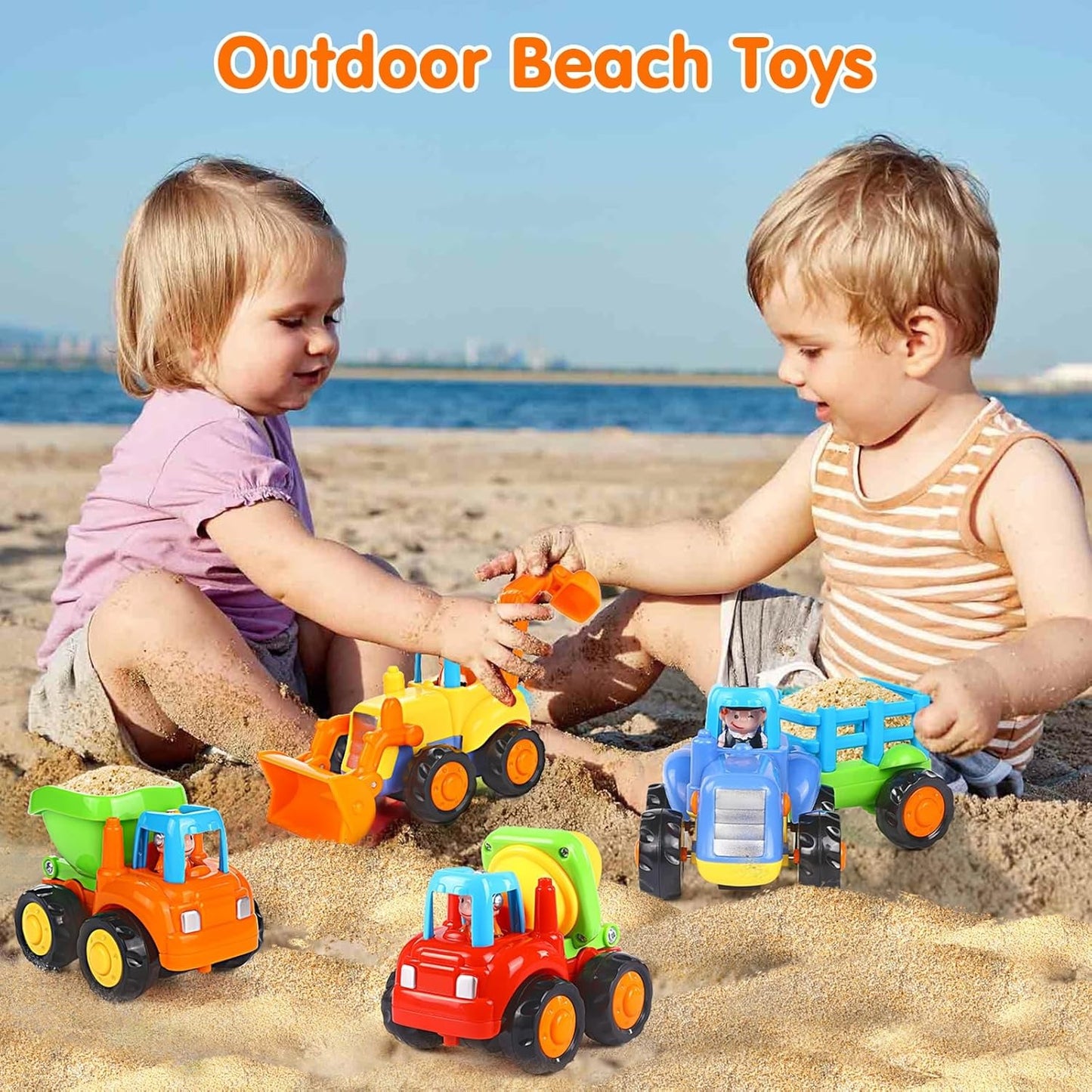 4-Pack Friction Vehicle Toys, No Batteries Required, Easy to Use, Cartoon Design, Compact Size, Safe for Ages 1+