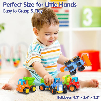 4-Pack Friction Vehicle Toys, No Batteries Required, Easy to Use, Cartoon Design, Compact Size, Safe for Ages 1+