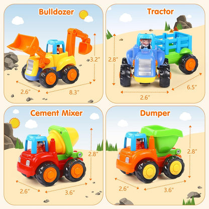 4-Pack Friction Vehicle Toys, No Batteries Required, Easy to Use, Cartoon Design, Compact Size, Safe for Ages 1+