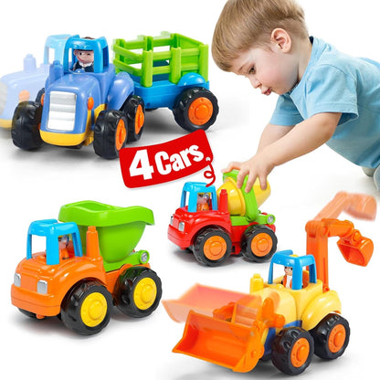 4-Pack Friction Vehicle Toys, No Batteries Required, Easy to Use, Cartoon Design, Compact Size, Safe for Ages 1+