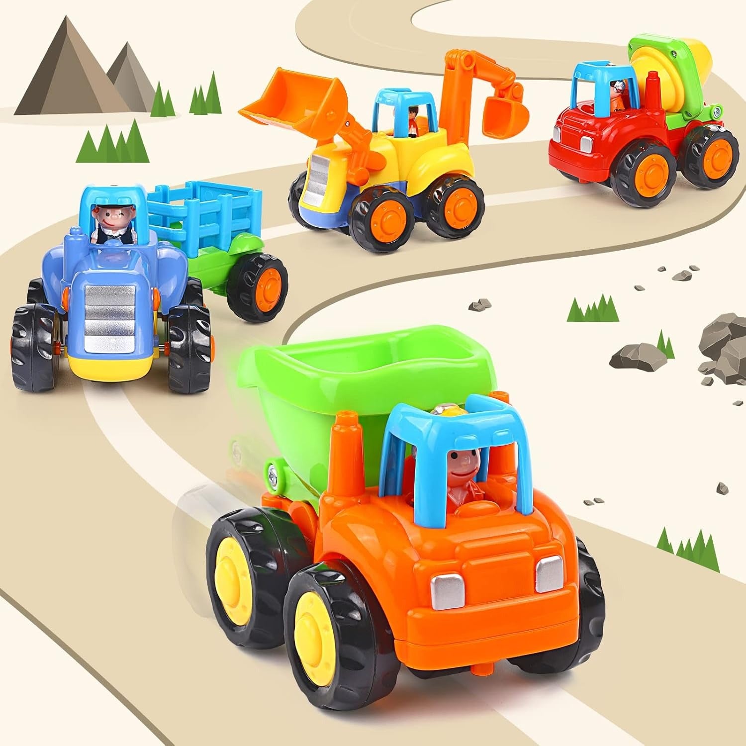 4-Pack Friction Vehicle Toys, No Batteries Required, Easy to Use, Cartoon Design, Compact Size, Safe for Ages 1+