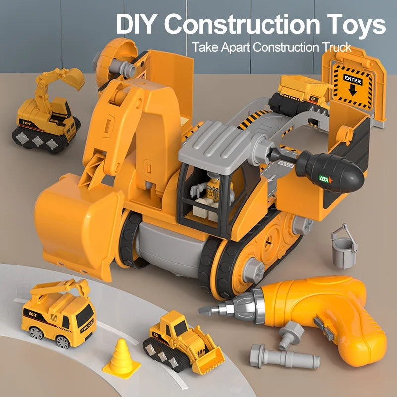 4-in-1 Kids Engineering Vehicle Assembly Toy – Boosts Creativity & Logic, Realistic Play, Electric Drill, Engineering Accessories, Safe for Ages 3+