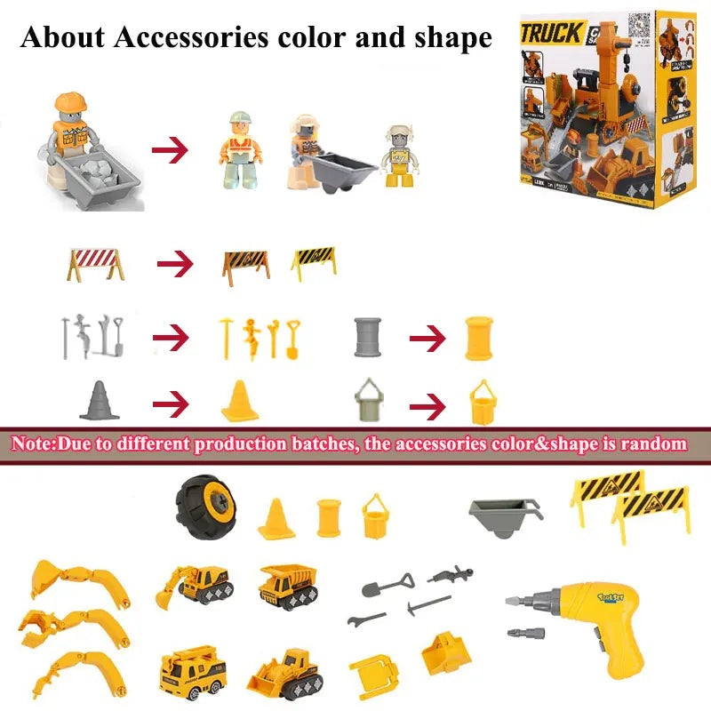4-in-1 Kids Engineering Vehicle Assembly Toy – Boosts Creativity & Logic, Realistic Play, Electric Drill, Engineering Accessories, Safe for Ages 3+