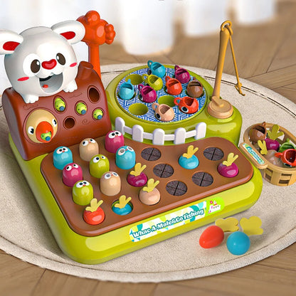 4-in-1 Montessori Baby Activity Toy With Fishing, Whac-A-Mole, Pull Carrot, Feeding For Ages 1+