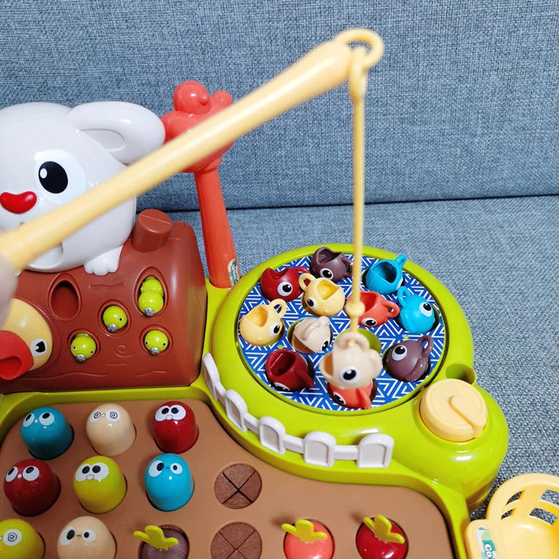 4-in-1 Montessori Baby Activity Toy With Fishing, Whac-A-Mole, Pull Carrot, Feeding For Ages 1+