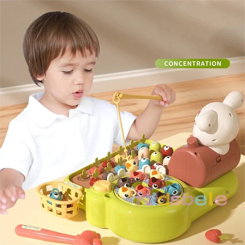 4-in-1 Montessori Baby Activity Toy With Fishing, Whac-A-Mole, Pull Carrot, Feeding For Ages 1+