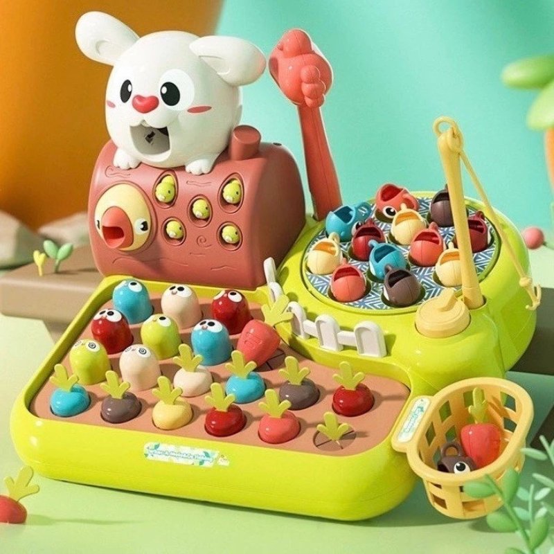 4-in-1 Montessori Baby Activity Toy With Fishing, Whac-A-Mole, Pull Carrot, Feeding For Ages 1+