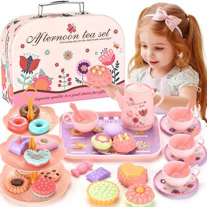 42PCS Kids Afternoon Tea Party Set with Teapot, Desserts & Cups, Portable Carry Case, Safe for Ages 3+