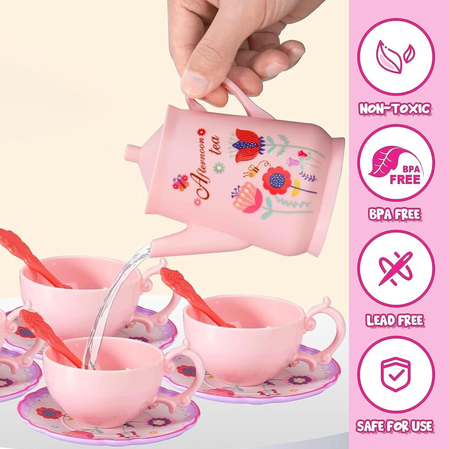 42PCS Kids Afternoon Tea Party Set with Teapot, Desserts & Cups, Portable Carry Case, Safe for Ages 3+