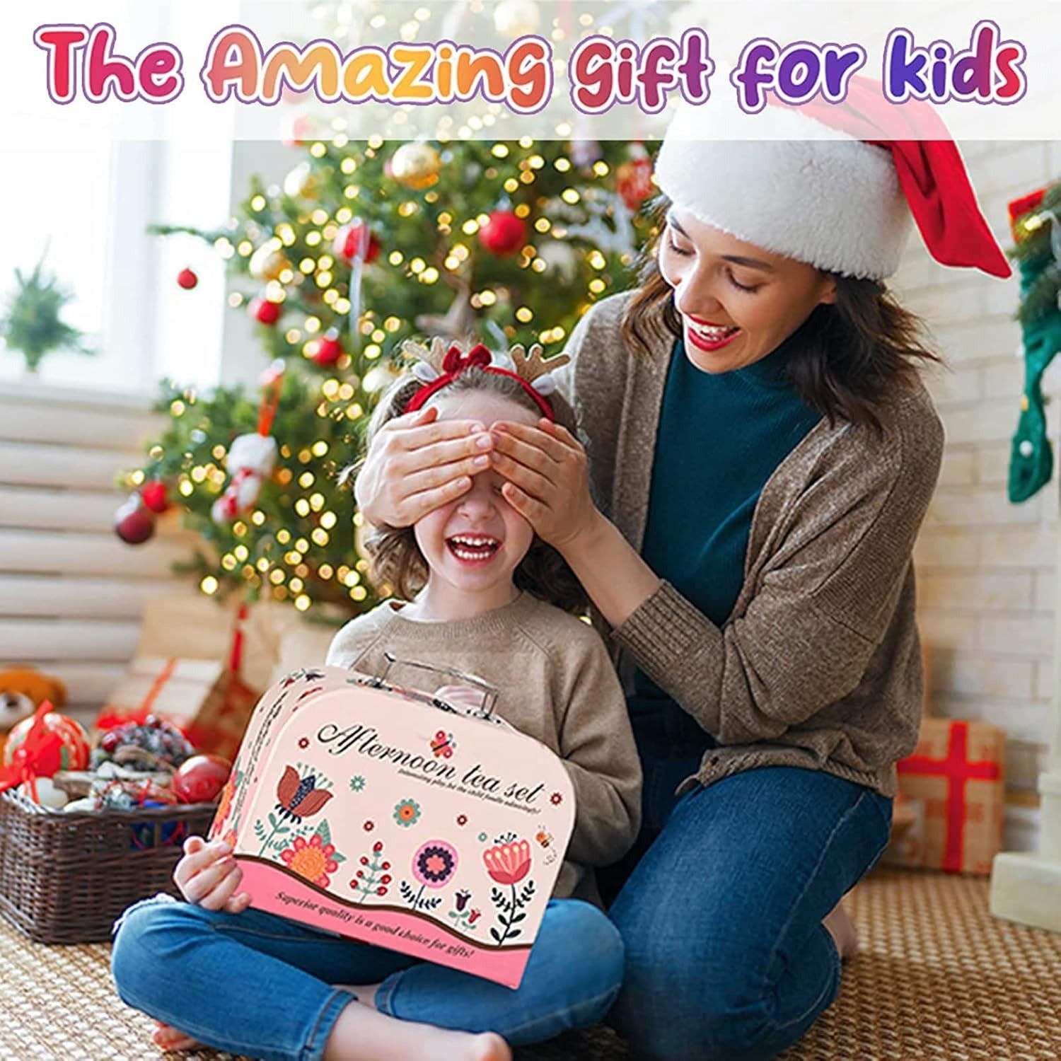 42PCS Kids Afternoon Tea Party Set with Teapot, Desserts & Cups, Portable Carry Case, Safe for Ages 3+