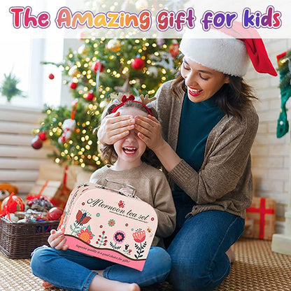 42PCS Kids Afternoon Tea Party Set with Teapot, Desserts & Cups, Portable Carry Case, Safe for Ages 3+