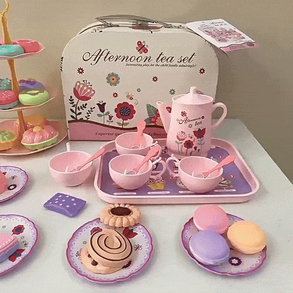 42PCS Kids Afternoon Tea Party Set with Teapot, Desserts & Cups, Portable Carry Case, Safe for Ages 3+
