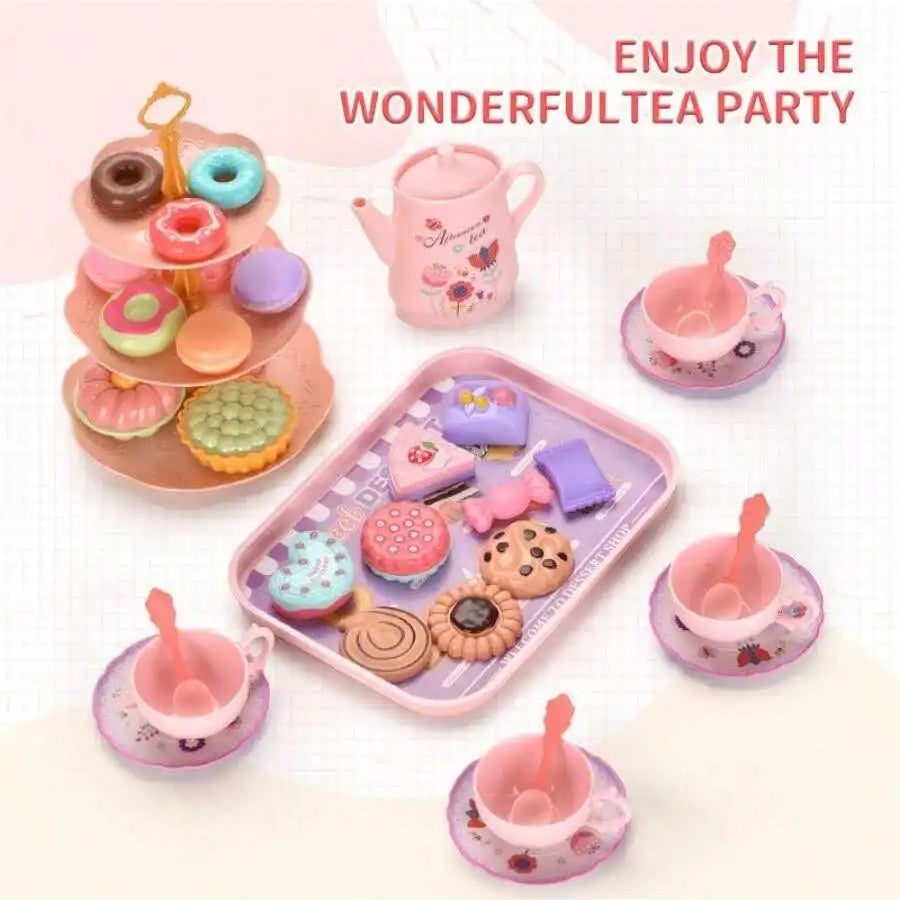 42PCS Kids Afternoon Tea Party Set with Teapot, Desserts & Cups, Portable Carry Case, Safe for Ages 3+