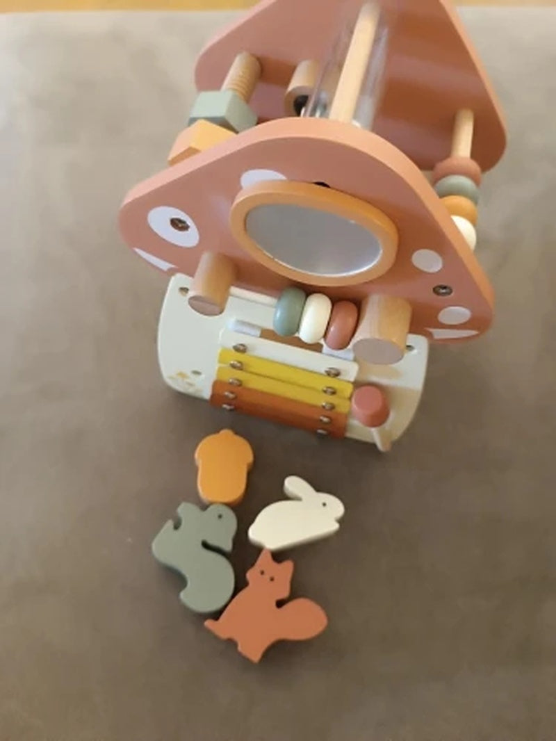 5-in-1 Montessori Mushroom Wooden Musical Toy with Xylophone, Fine Motor Activities, Pull Strap & Whimsical Design, Safe for Ages 1+