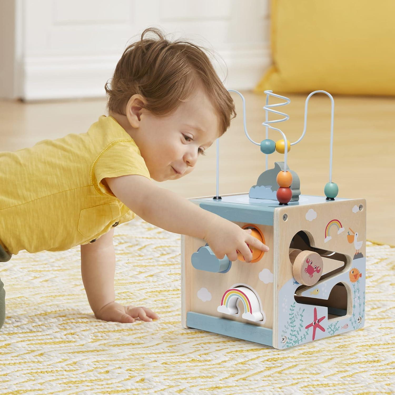 5-in-1 Montessori Wooden Activity Cube Toy, Educational Game, Safe for Toddlers 12 Months+