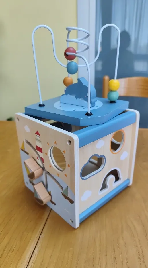 5-in-1 Montessori Wooden Activity Cube Toy, Educational Game, Safe for Toddlers 12 Months+