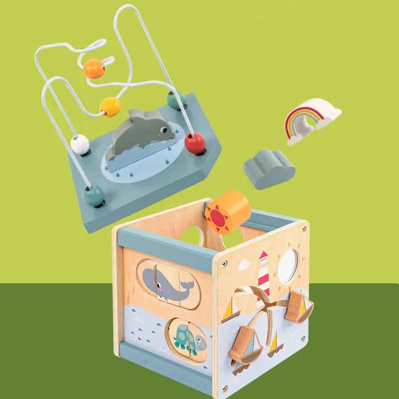 5-in-1 Montessori Wooden Activity Cube Toy, Educational Game, Safe for Toddlers 12 Months+