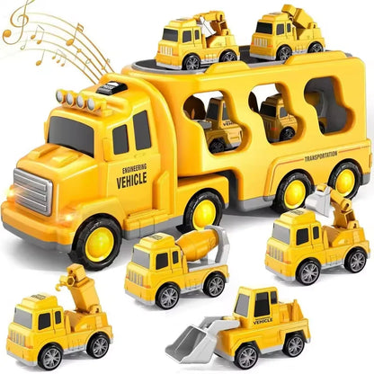 5-in-1 Rescue Vehicle Fire Truck with Inertial Friction Power, Rotatable Front Cab, Lights & Sound Effects, Safe for Ages 3+