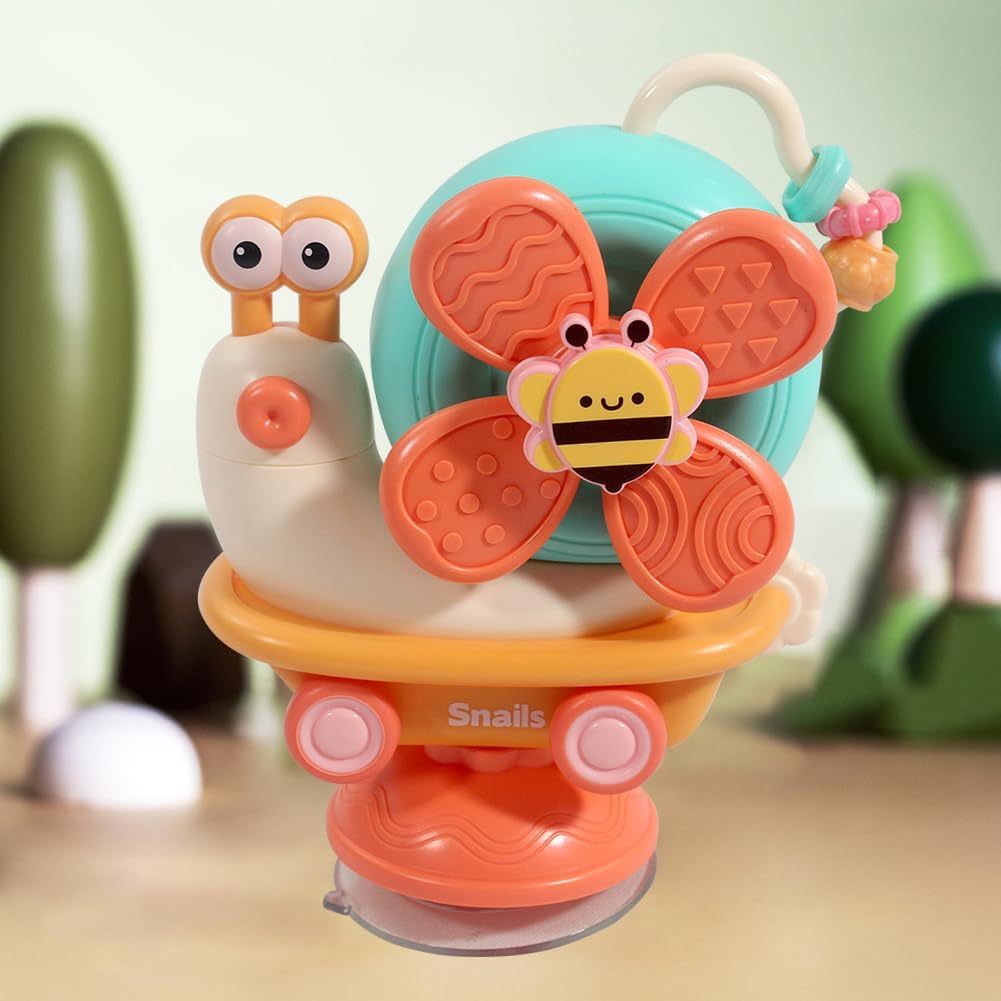 5-in-1 Snail Spinner Suction Toy, Montessori Baby Sensory Toy for Bath, Mealtime & Play, Safe for Ages 6 Months+