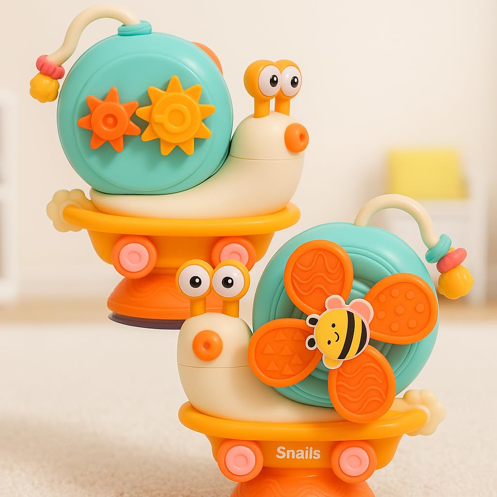 5-in-1 Snail Spinner Suction Toy, Montessori Baby Sensory Toy for Bath, Mealtime & Play, Safe for Ages 6 Months+