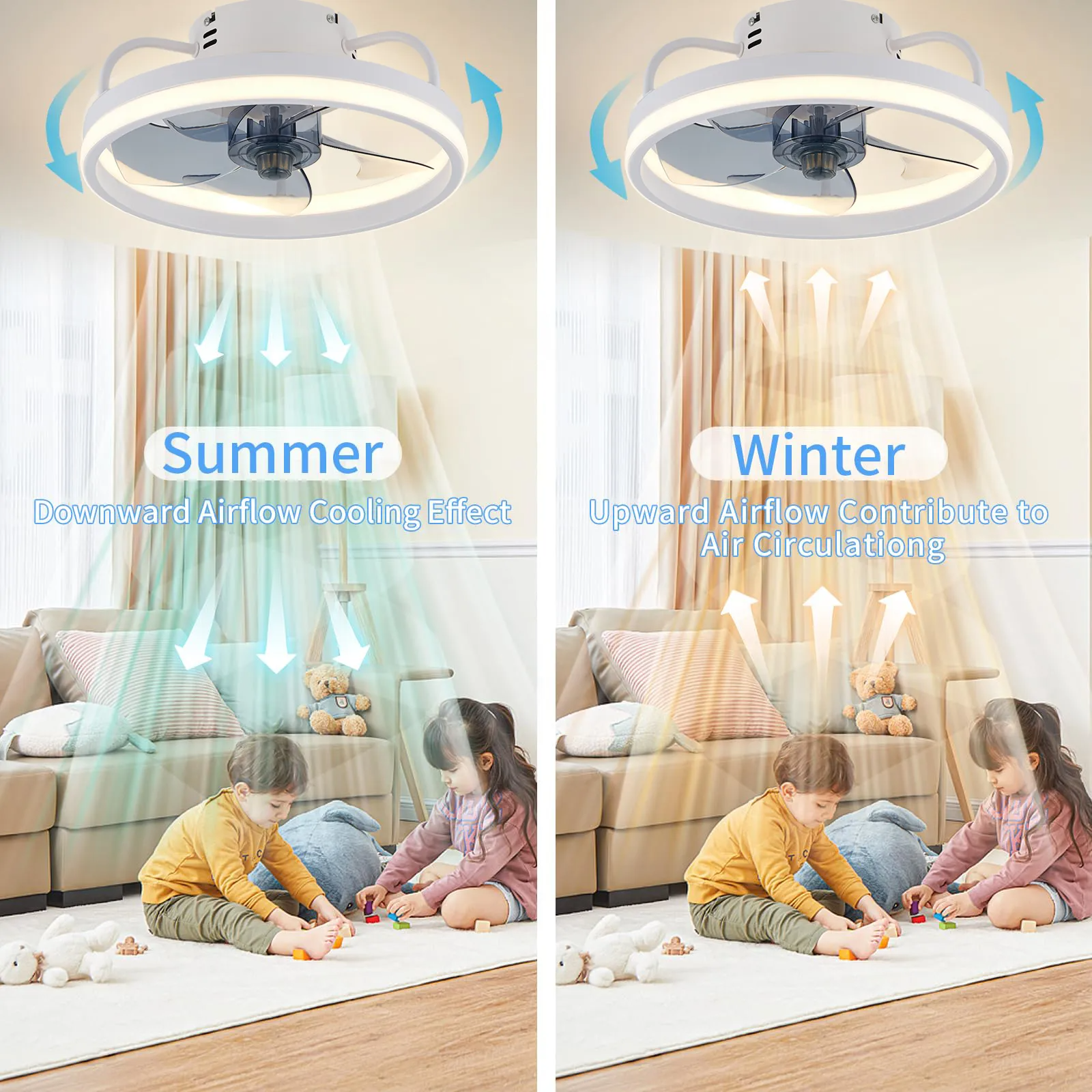 55W Multipurpose Ceiling Fan with LED Light and Remote Control, 3000K-6500K Dimmable