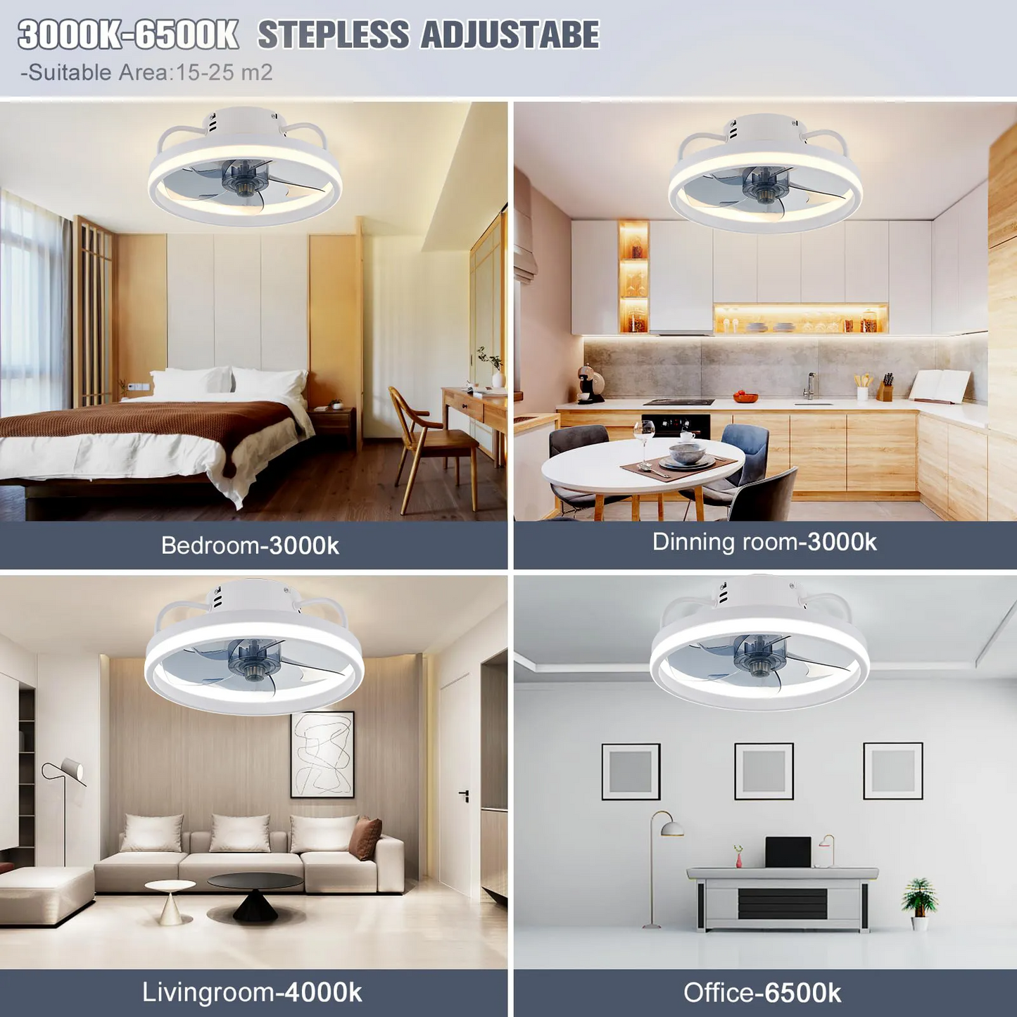 55W Multipurpose Ceiling Fan with LED Light and Remote Control, 3000K-6500K Dimmable