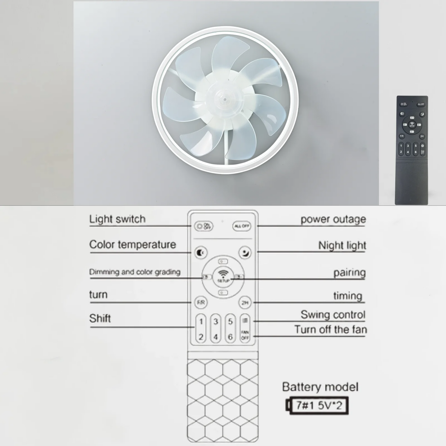 55W Multipurpose Ceiling Fan with LED Light and Remote Control, 3000K-6500K Dimmable