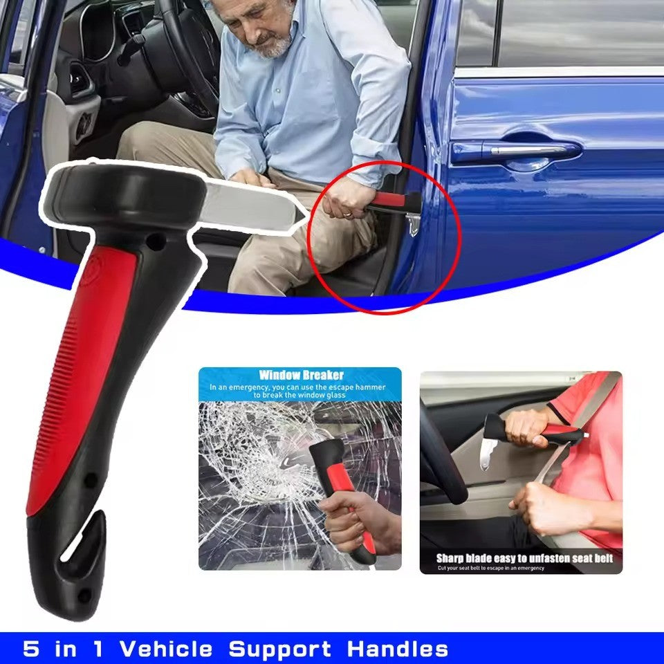 5 in 1 Car Handle Mobility Aid with Safe Window Breaker, Seatbelt Cutter, LED Flashlight for Safe Car Entrance-Exit
