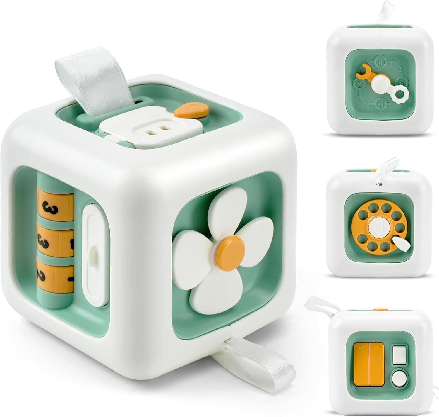 6-in-1 Montessori Busy Board, Cube Educational Toy with Locks, Gears, Switches & Shape Sorter, Safe for Ages 1+