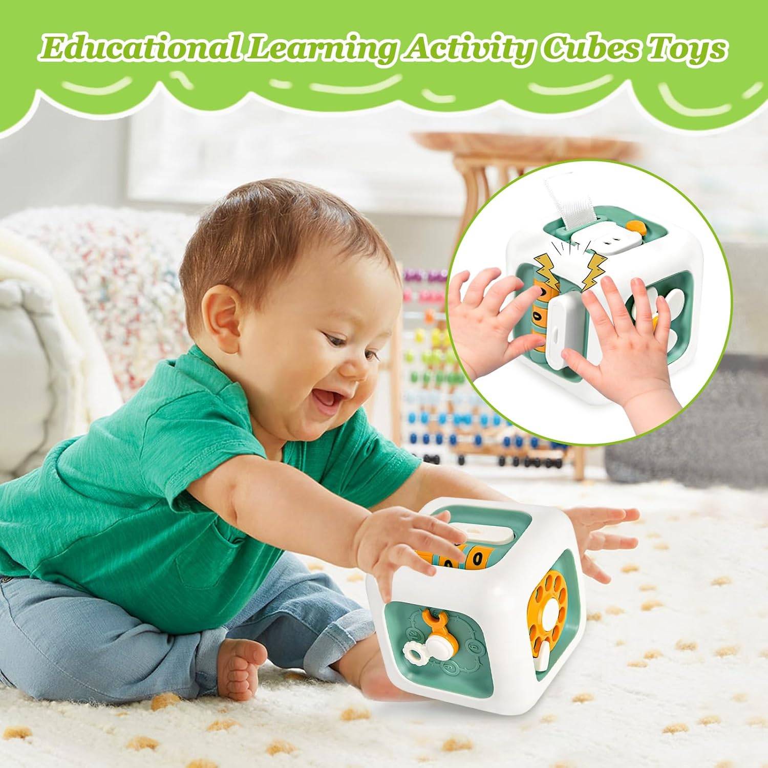 6-in-1 Montessori Busy Board, Cube Educational Toy with Locks, Gears, Switches & Shape Sorter, Safe for Ages 1+