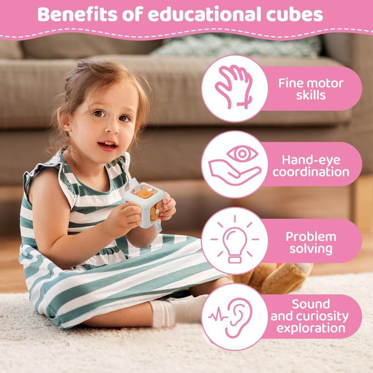 6-in-1 Montessori Busy Board, Cube Educational Toy with Locks, Gears, Switches & Shape Sorter, Safe for Ages 1+