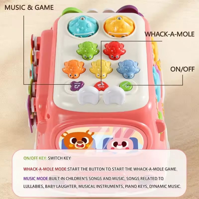 6-in-1 Montessori Learning Bus - Musical Baby Toy with Whack-a-Mole, Xylophone, Spinning Windmill & Gears, Safe for Ages 1+